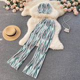 Women Zebra Summer Fashion Korean Set Sexy Off Shoulder Strapless Short Tops+High Waist Gradient Long Pants Two Piece Suits