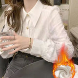 Lantern Sleeve Cotton Shirt Women Loose Design Casual Shirt 2025 Summer Art Light Blue