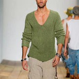 Toloer Men's Long Sleeve V-Neck Loose Sweater Fashion Casual Solid Color Knit Jumper Men's Plus