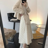 Women Winter New Niche Design Rhombic Oblique Short Cotton Jacket High Waist Skirt Oversize A-line skirt For Two Piece
