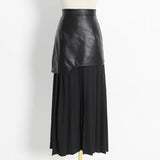 Elegant Temperament Wind 2025 Spring New Pu Skin Spliced 100 Folded High Waist In The Long Bag Hip Half-Dressed