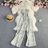 Toloer New 2023 Summer Korean Version Of The Retro Wind Dye Neck Jumsuit Female Show Thin Chest Straight Tube Wide Leg