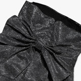 Black Glitter Removable Bow Tube Mini Dress-Outfit