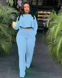 Back Long Fashion Pleated Blouse And Pants Solid Color Wide Leg Two-piece