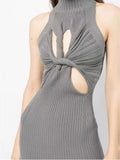 Toloer 2024 New Hollow Out Kink Design Sense Slim Show Thin Knitting Sleeveless Vest Skirt Female Sense Dress-Outfit