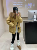 Raccoon Big Hair Collar Overalls Down Jacket Female 2024 Winter Fashion Thickened Couples Frost Resistant Outdoor Assault Jacket-Outfit