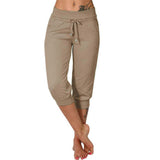 Women's Seven-Cent Pants, Leisure, Slim, High-Waisted Rope Pocket, Sports Pants, Fitness Training, Running Casual Pants-Outfit