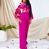 Large-Size Women's New Fashion Print Strapped With Broad Leg Pants Two-Set