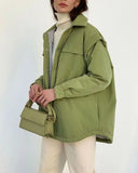WOTWOY Patchwork Sleeve Autumn Winter Jackets Women Elegant Single Breasted Cotton Padded Parkas Female Sold Bubble Coat
