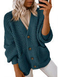 And Winter New Single-Dbutton V-Neck Sweater Women Loose Lantern Sleeve