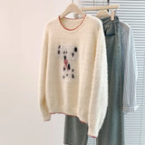 Toloer Spotted Dog Watery Wool Sweater Women Winter Soft Languid Horse Hair Long Knitted Blouse Autumn And