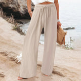 Casual Solid Color Trousers Wide