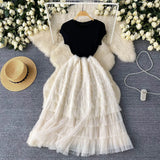Luxury High-End Dress Women's Summer Mesh Stitching Design Feel Waist Thin Super Fairy Long