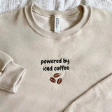Powered By Iced Coffee Embroidered Crewneck Sweatshirt-Outfit
