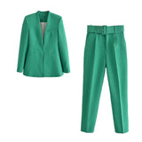 Women Blazers Set 2022 New Women's Office Suit Coat Vintage Long Sleeve Jacket Casual Female Tops And High Waist