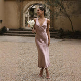 Women's New Sexy Deep V Bareback Fashion Long Skirt Hanging Dress Dress
