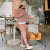 Chic Women Sweater Pullovers & Elastic Waist Harem Pants Autumn Winter Female 2 Pieces Knitted