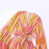 New Hollowed-Out Design Printed Long-Sleeved Dress 7631044-Outfit