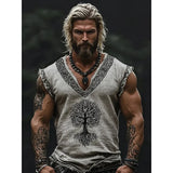 Men's Linen Short Sleeves Loose Leisure Collar T-Shirt 3D National Style Digital