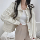 Autumn Winter Women's Short Coat Full Sleeve Single Breasted Turn-down Collar Loose Female Minimalist Casual Ladies