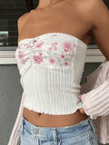 Patchwork Floral Knitted Bandeau Top-Outfit