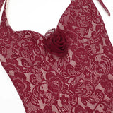 Red Lace Flower Halter Mermaid Style Maxi Dress-Outfit
