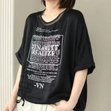 Stylish Letter Printed T-shirt Women's Clothing Loose Gauze Spliced Summer Thin Round Neck Korean Shirring