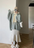 Women's Twist Lantern Sleeve Oversized Knit Sweater Winter Thicken Loose