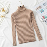 Winter Jumper Turtleneck Sweater Knitted New Green Women Sweater Pullover Long Sleeve Slim Striped Vintage Sweaters