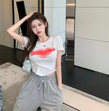 Toloer Letter Print T-Shirt Women's Summer 2024 New Ins Slim Short Design Sense Niche Short-Sleeved