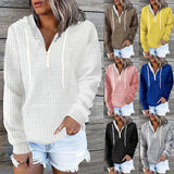 Toloer New Casual Home Wear Women's Zipper Hooded Bag Solid Color Waffg Long Sleeve Hoodie-Outfit