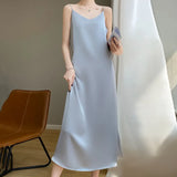 Acetate Silk Sling Dress Women Summer Loose Inside The Long Dress French Design Fairy Set Of