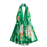 Toloer Summer New Fashion V Collar Sling Sexy Print Hanging Neck Collar Short Dress Woman-Outfit
