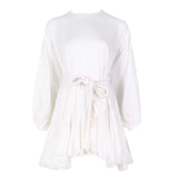 Hit Color Print Dresses Women Long Sleeve O Neck High Waist Lace Up Female Dress Spring Casual Fashion