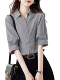 Toloer Casual Design Cotton Checker Shirt 2025 Summer New Collar Short-Sleeved Shirt Women's New