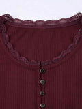 Solid Lace Trim Breasted Long Sleeve Knit-Outfit
