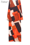 MODA 2023 Sexy Women Fashion Printed Backless Midi Dress Ladies Vintage O Neck Long Sleeve Female Chic Dresses Vestidos