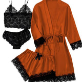 2021 New Ladies Pajamas Four-Piece Sexy Sling Skirt Set Home Lace Pajamas