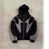 H-Hang Hop Cross Splicing L Print Black Zipper Hoodie Woman Y2k Harajuku Coat