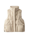 Korean Version Of Fashion Down Vest Women Wear 2024 Winter New Light White Duck Down Triangle Ribbon Warm Vest-Outfit