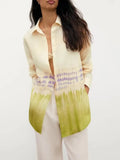 2022 Summer Patchwork Women Blouse Loose Tie Dye Top Long Sleeve Top Female Blouses Oversized Office Button Up