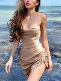 Satin Cross Back Mini Dress-Outfit