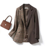 Plaid Vintage Slim Blazer Women Office Lady Elegant Notched Collar Long Sleeve Suit Jacket Korean Fashion Female