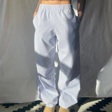 Women Casual cleanfit Striped Pants Elastic Low Waist Solid Color Loose Aesthetic Transparent Trousers with Pockets-Outfit