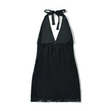 Summer Three-Dimensional Flower Decoration Hanging Neck Lace-Wre-Necked Lace-Up Hip Babes Short