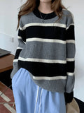 Color Block Striped Knit Sweater-Outfit
