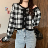 Toloer Dress 2024 New Women's Suit Bump Color Plaid Knit Cardigan Top Hot Girl Pure Desire Wind Sling Two-Piece Set-Outfit