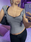Y2K Checkered Print Crop Blouse-Outfit