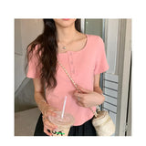 Toloer T-Shirt Female 2024 Summer New Korean Version Casual Show Thin Inside The Students Slim High Waist Student Jacket