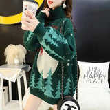 Women's Knitting Turtleneck Warm Pullovers Kawaii Sweater Thickened Loose Casual Streetwear Clothes Christmas